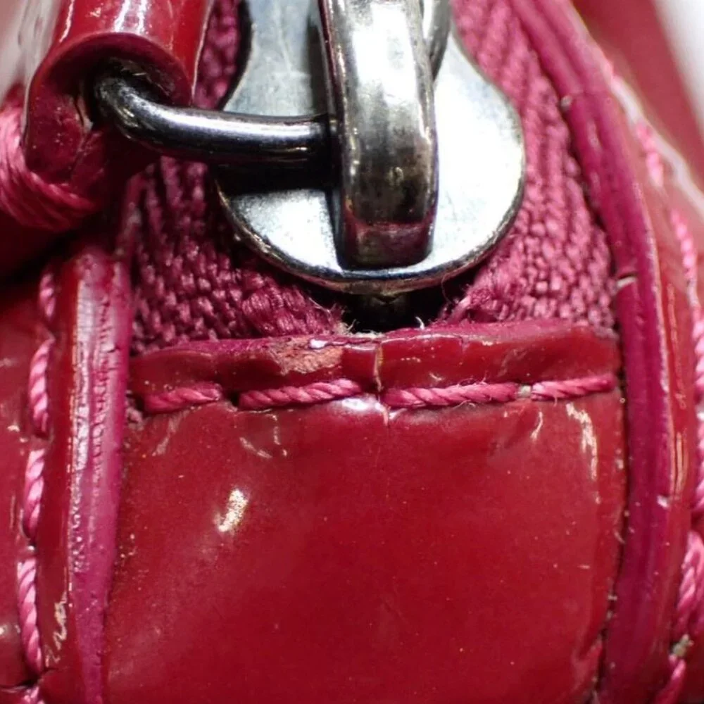 Burberry Haymarket Check Handbag – Red Patent Trim